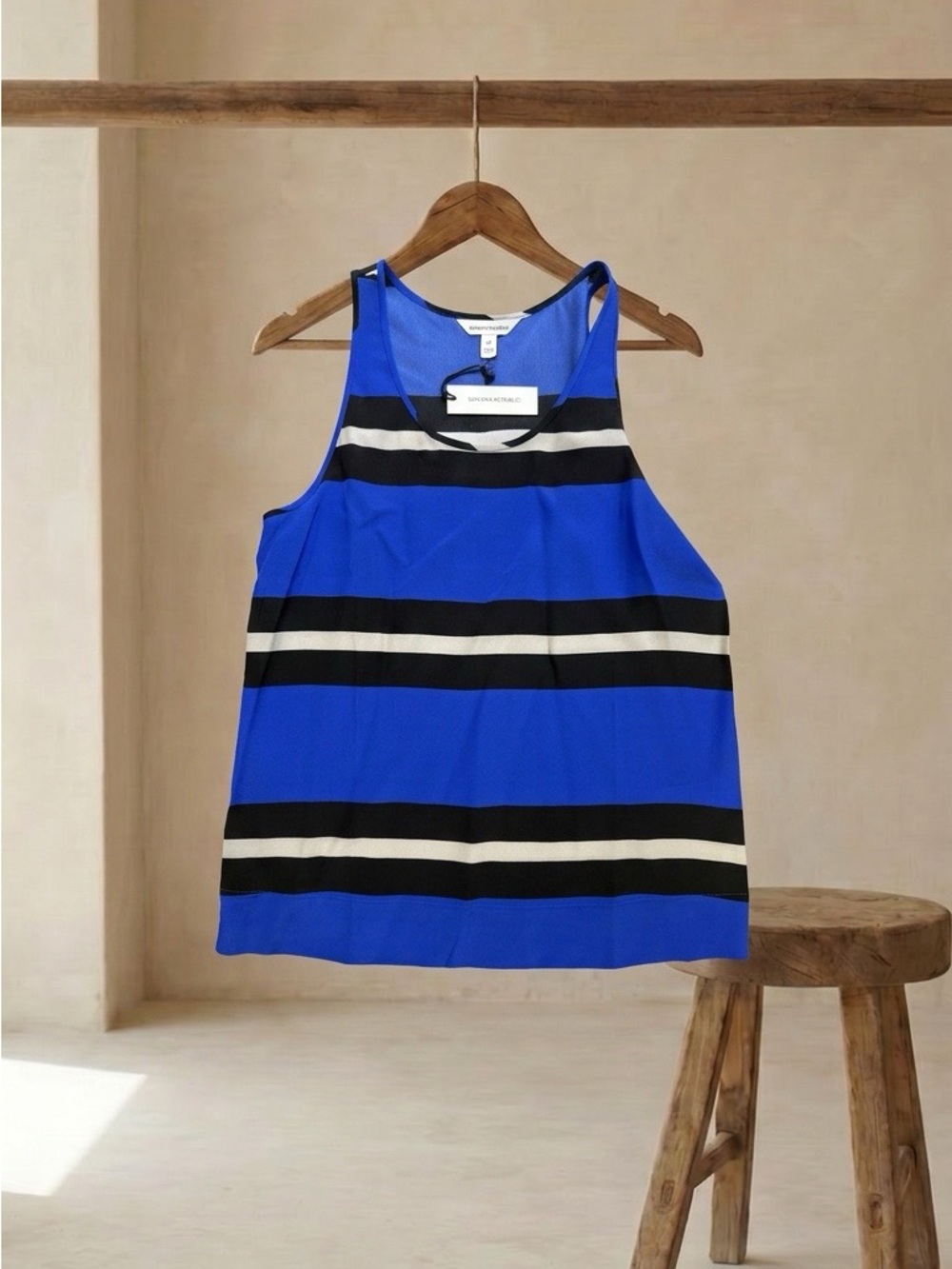 NEW Banana Republic Silk Royal Blue, Black & White Striped Tank
